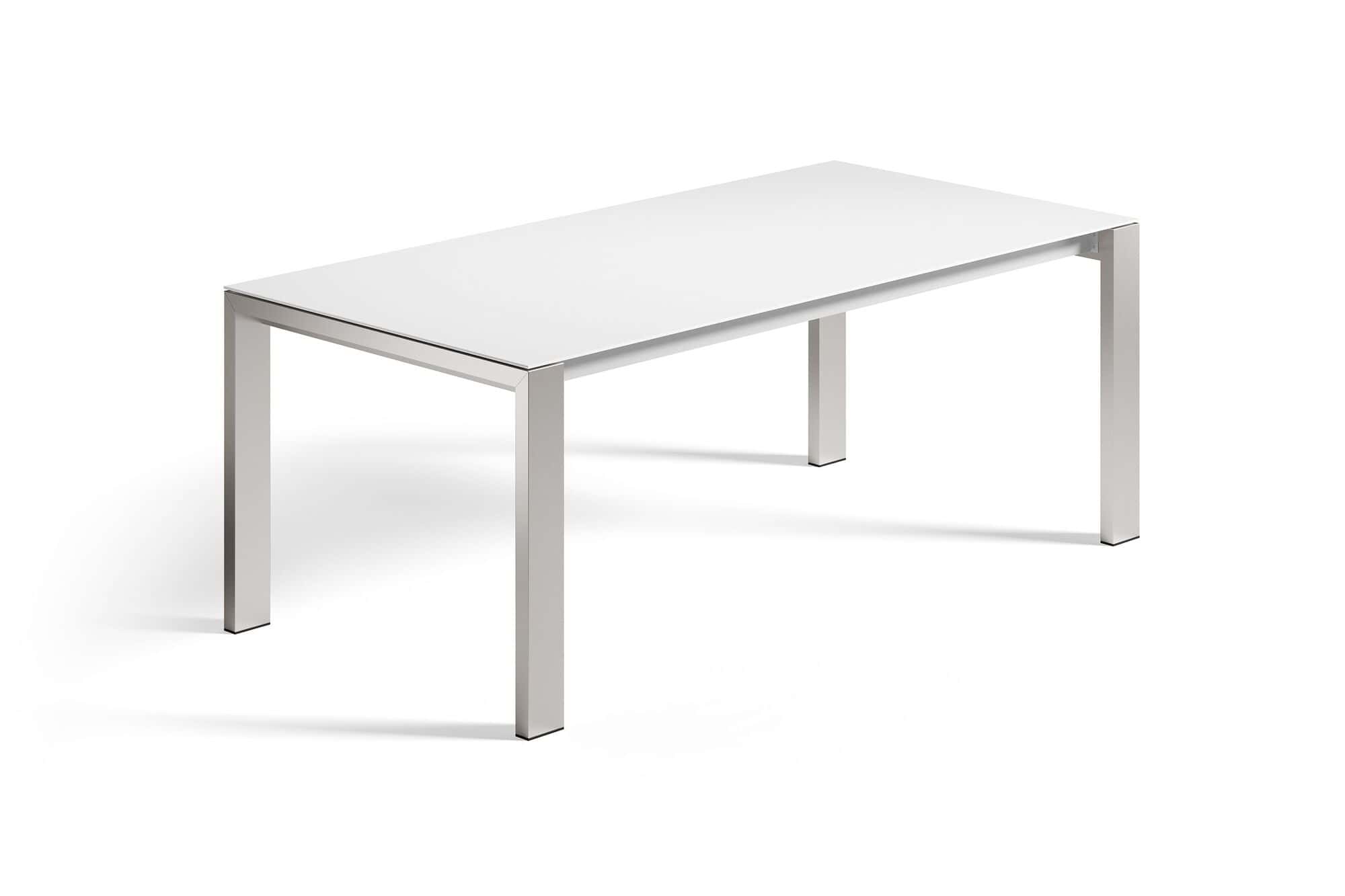 Keramiktisch in Weiß Arktis mit Metallbeinen in Aluminium